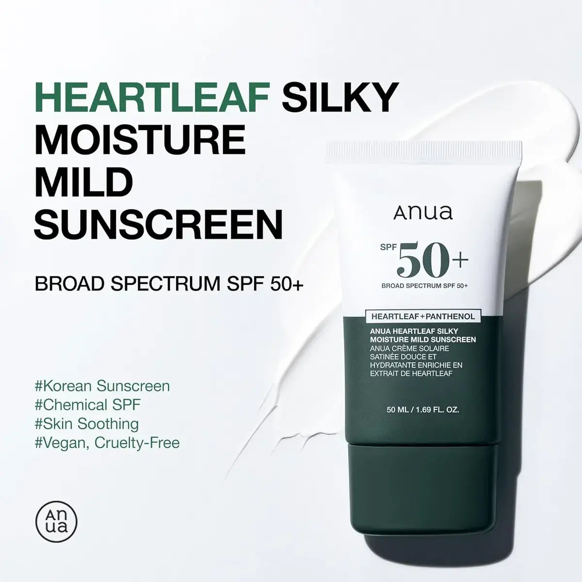 Anua Heartleaf Silky Moisture Mild Sunscreen SPF 50+ 50ml